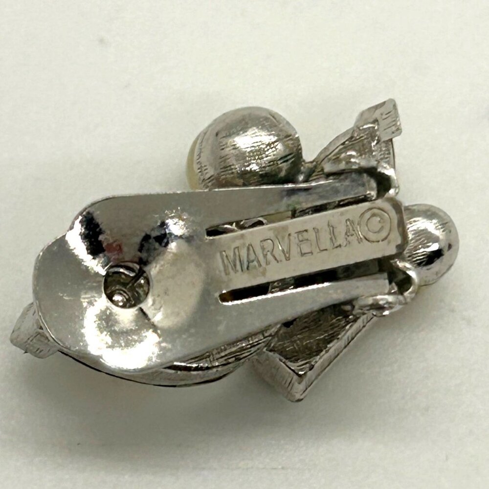 Marvella Vintage 1950s Pearl & Rhinestone Silver-Tone Clip-On Bridal Elegant - Picture 3 of 7